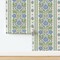 Indian Floral Blue Flowers Green Botanical Traditional Large Scale Stamped Stripes Custom Pre-pasted Wallpaper by Spoonflower Pre-Pasted Wallpaper 2FT Wide